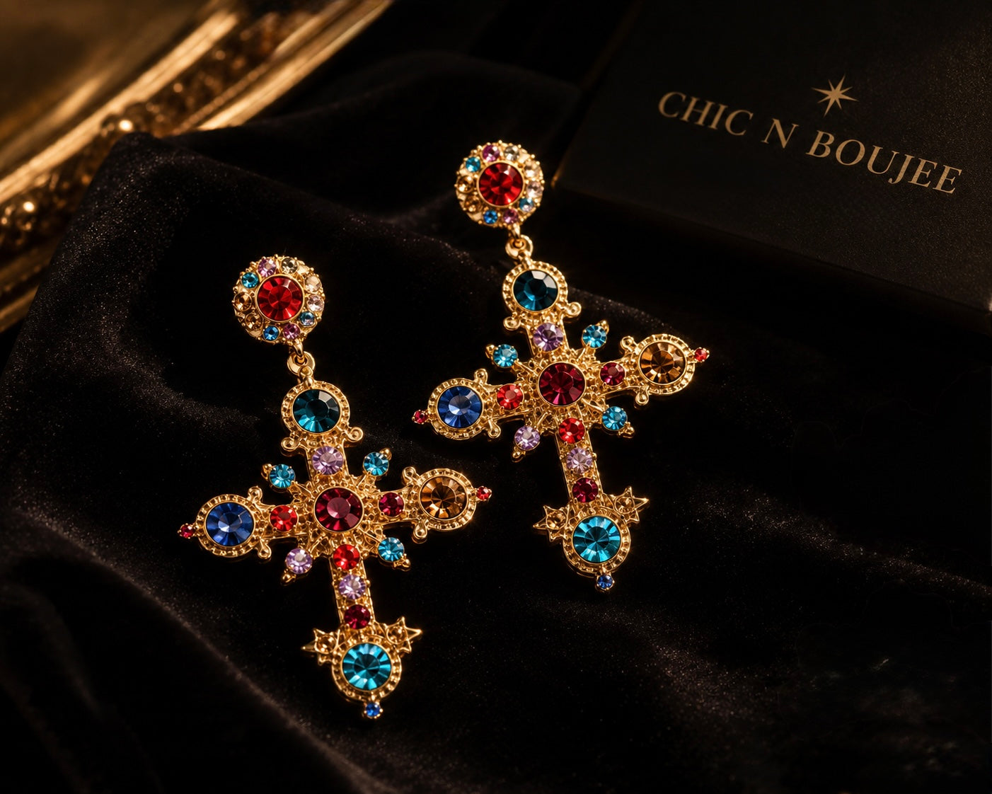 Regal Mosaic Cross Earrings
