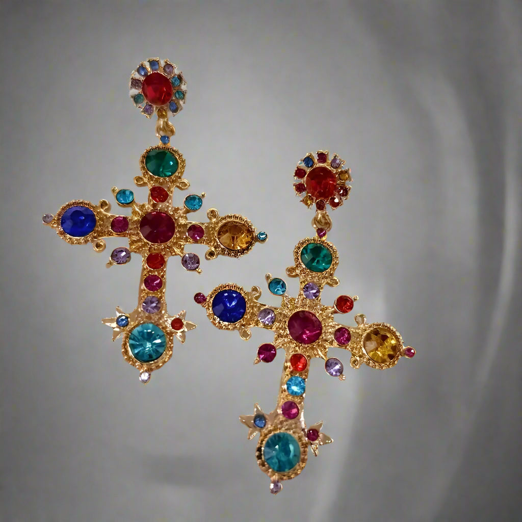 Regal Mosaic Cross Earrings