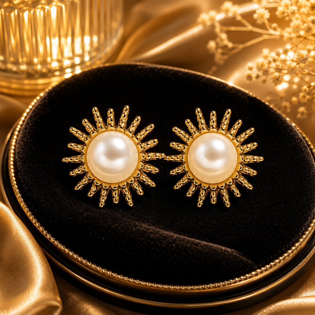 Makeda Pearl Sunburst Earrings