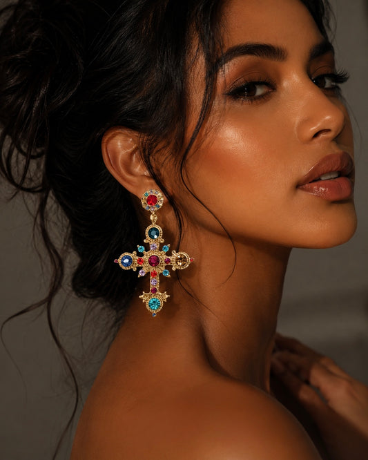 Regal Mosaic Cross Earrings