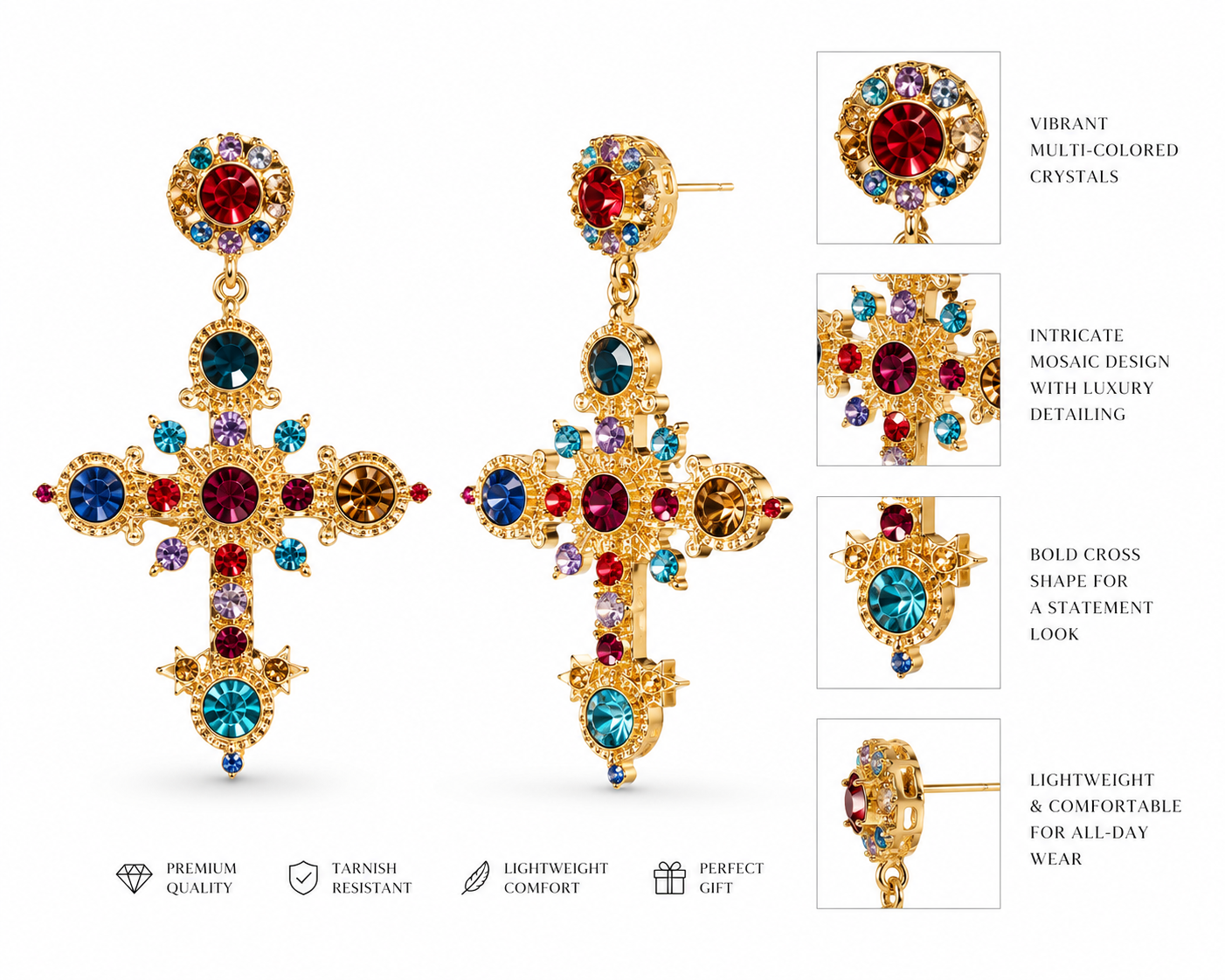 Regal Mosaic Cross Earrings