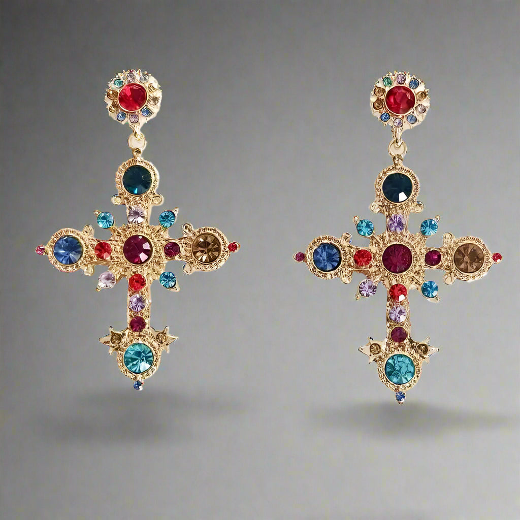 Regal Mosaic Cross Earrings